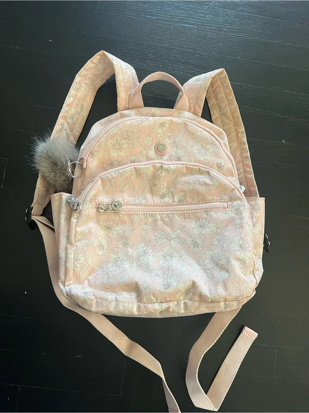 KIPLING Paola Small Backpack Pale Pinky FLORAL FLOWER SILVER WHITE